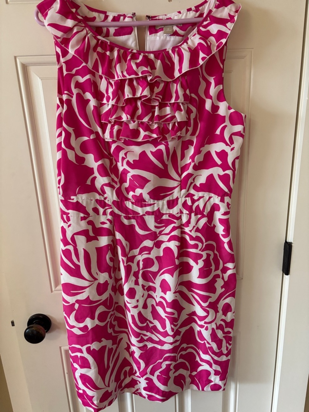 Banana Republic Pink and White Ruffled Sheath Dress